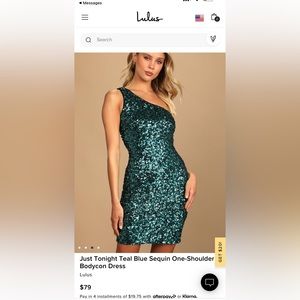 Lulus Blue sequin one shoulder body con dress. size medium. new with tags